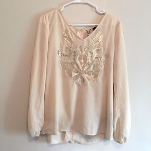 BKE boutique sequin beaded blouse open sleeves